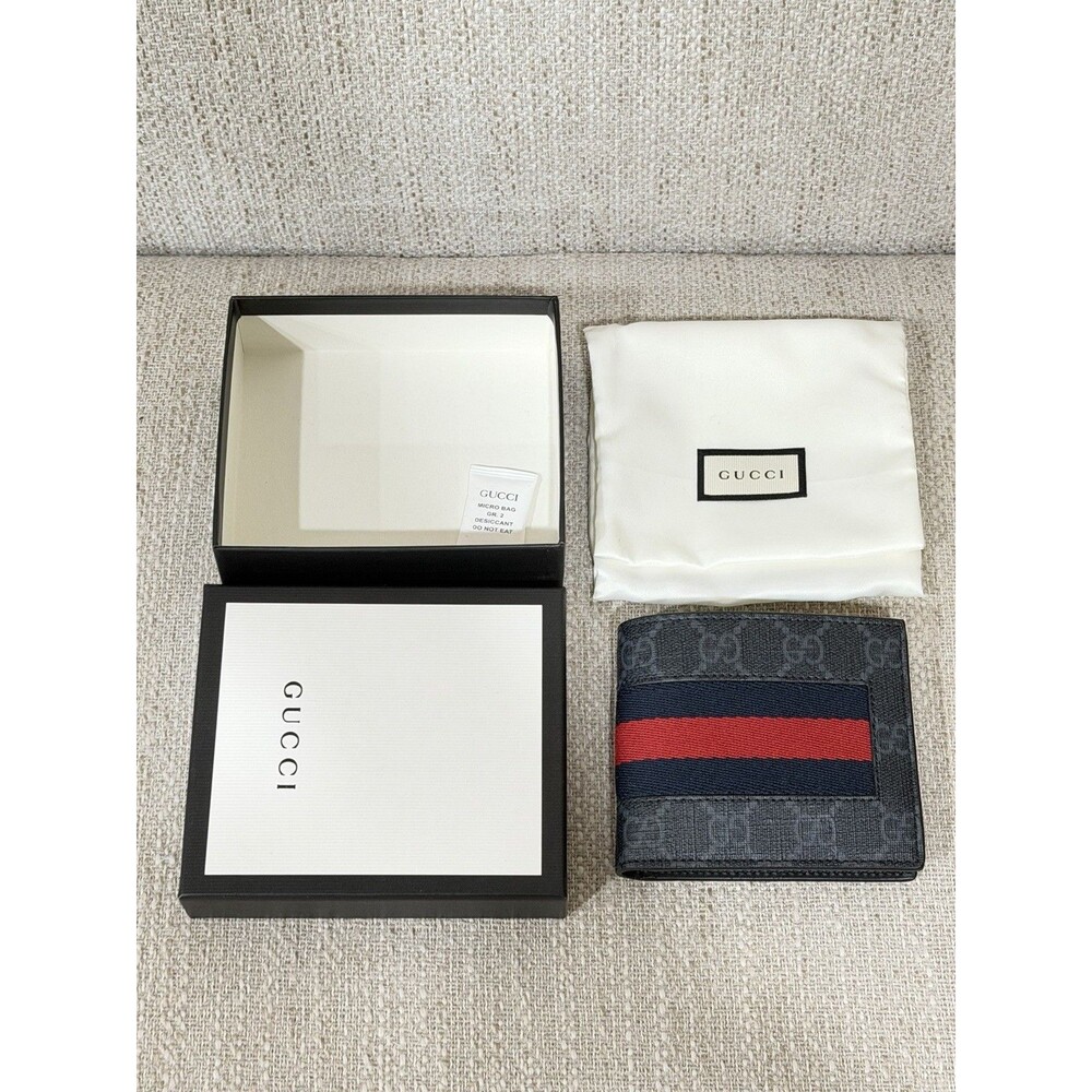 Gucci GG Supreme Signature Web Bifold Wallet - Black